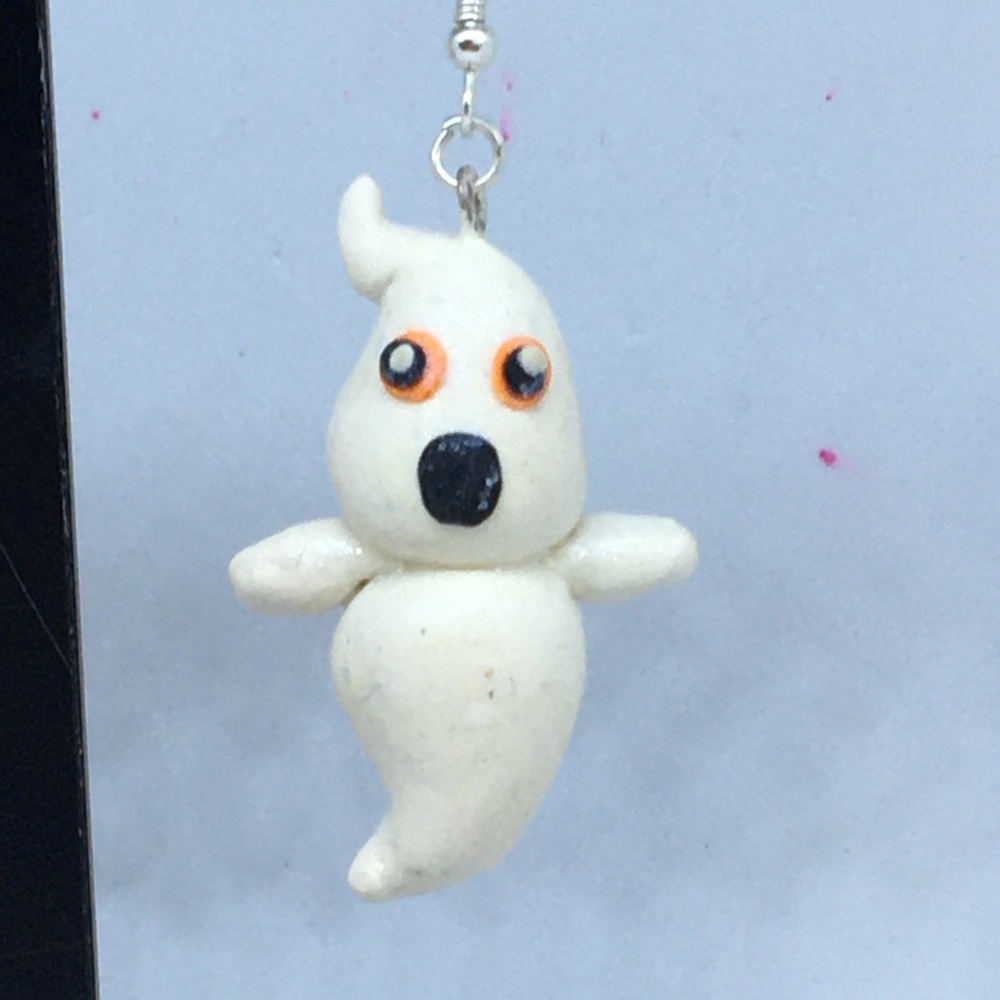 Unique Handmade Clay Halloween Ghost Earrings - Picture 5 of 6